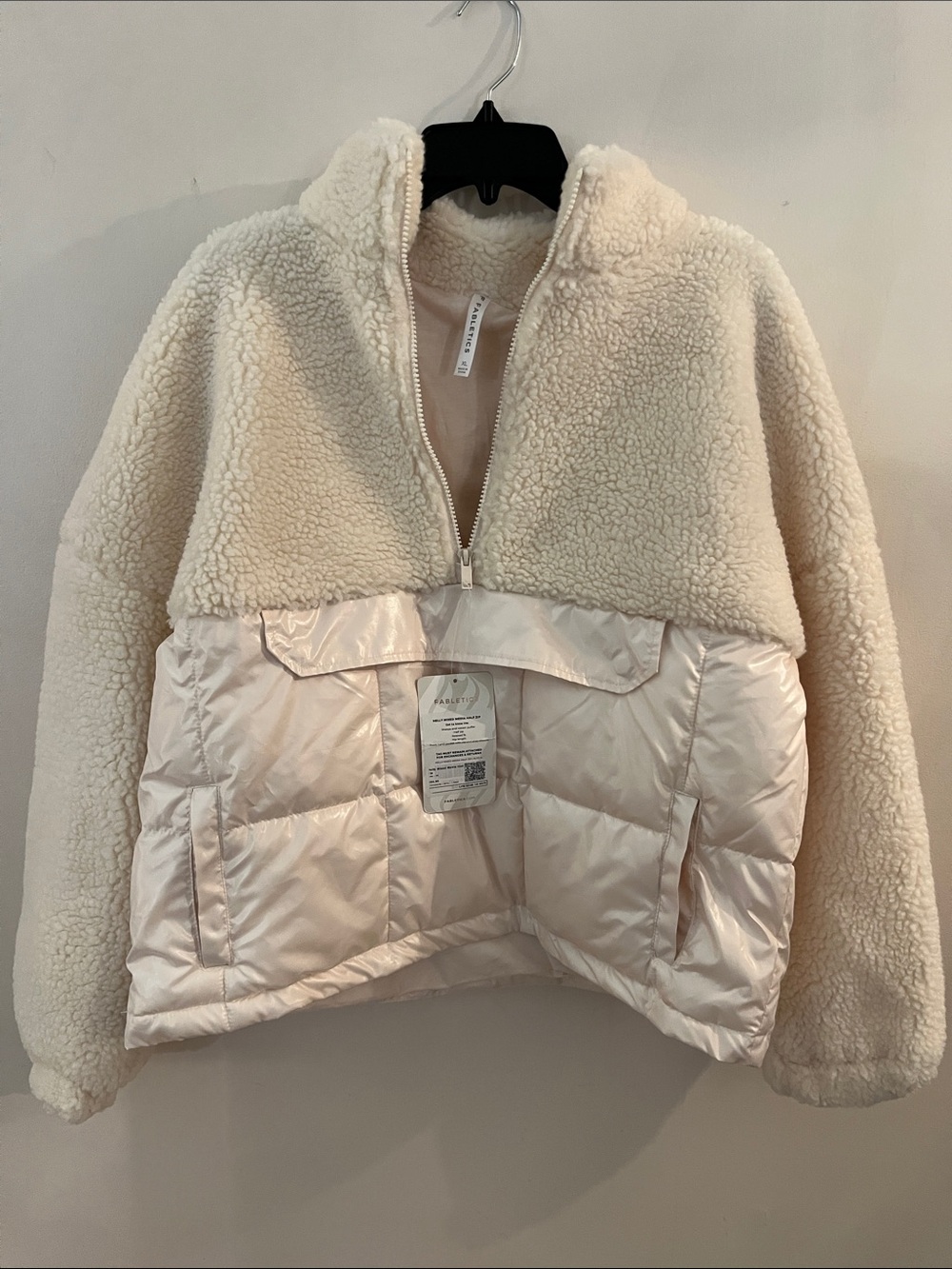 Fabletics Cream Sherpa & Puffer Half-Zip Pullover Jacket